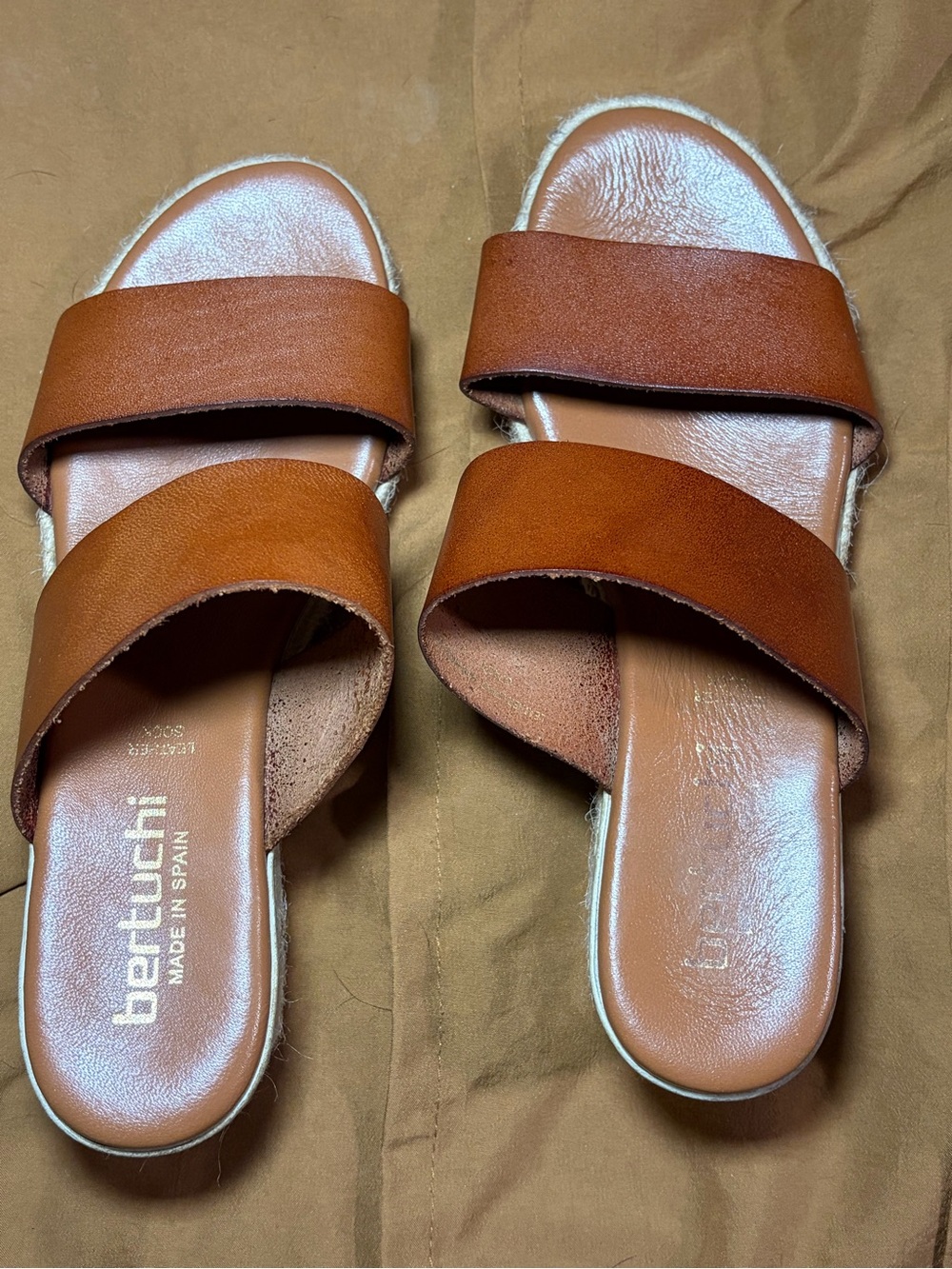Bertuchi Made in Spain Brown leather Double Band slide Espadrille Sz 40 EU -US9